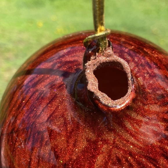 Hand Blown Red Orange Glitter Tiger Eye Medium Glass Ornament - Picture 9 of 11
